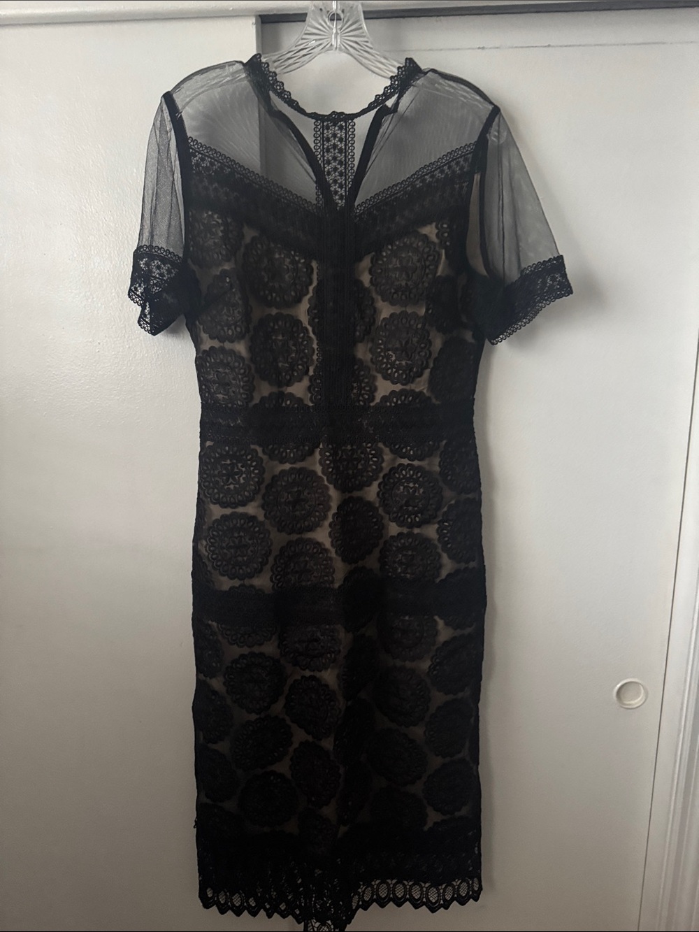 Chelsea28 Black Lace Midi Dress with Sheer Yoke